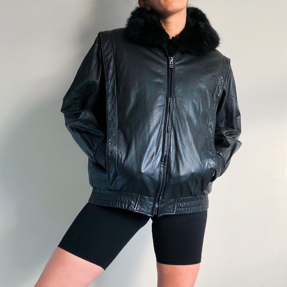 vintage leather jacket with removable fur vest